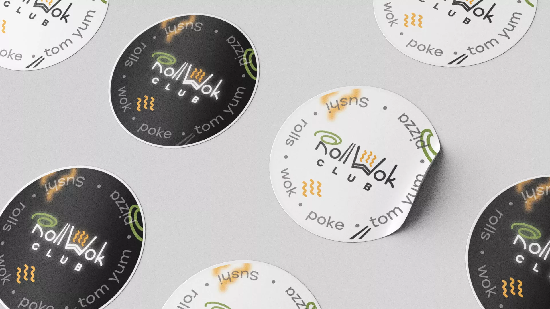Разработка наклеек для суши-бара «Roll Wok Club» в Биробиджане